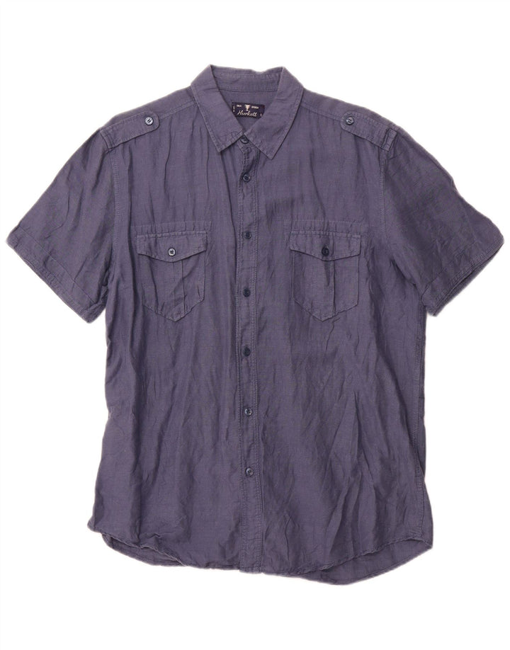 VINTAGE Herren-Militär-Kurzarmhemd, groß, Marineblau