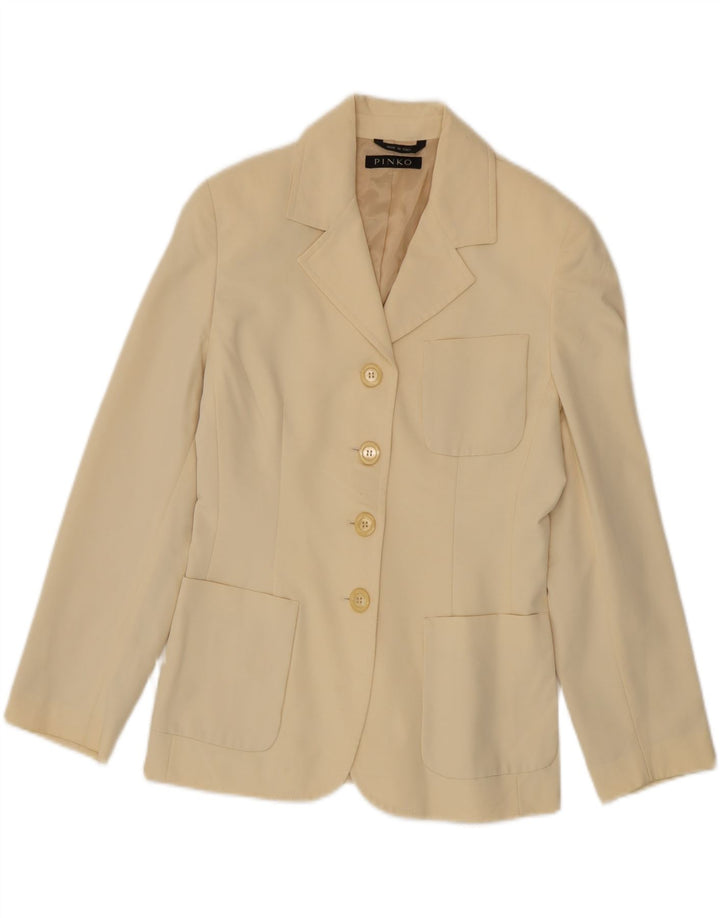Pinko Damen-Blazerjacke mit 4 Knöpfen, Gr. 10, Größe S, Beige, Viskose