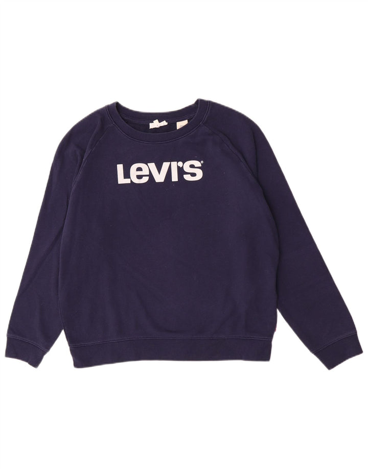 Levi's Damen Grafik-Sweatshirt-Pullover UK 14 Mittelmarineblaue Baumwolle