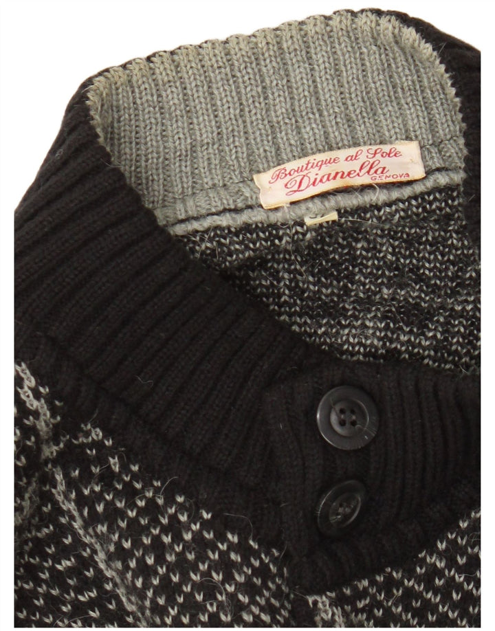 Vintage Herren Cardigan Pullover IT 52 Große schwarze Karowolle