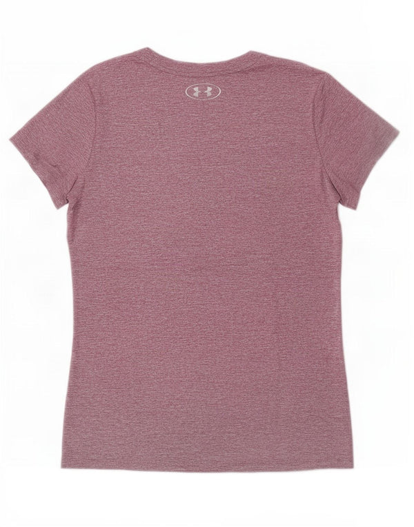 Under Armour Damen Heat Gear Loose Fit T-Shirt Top UK 6 XS Lila gefleckt