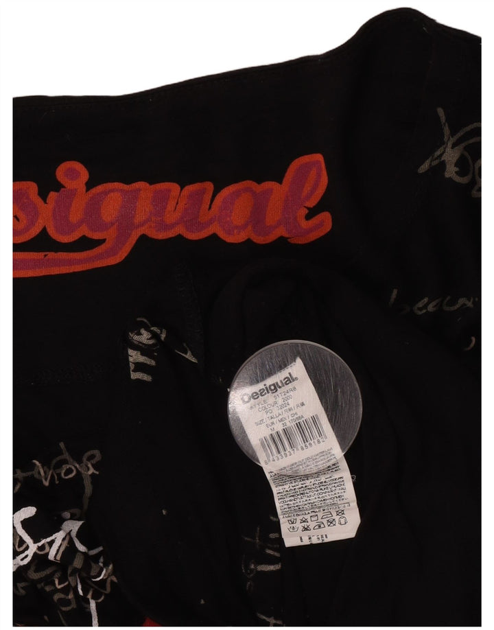 Desigual Damen Übergroßes grafisches T-Shirt-Oberteil UK 14 Mittelschwarze Viskose