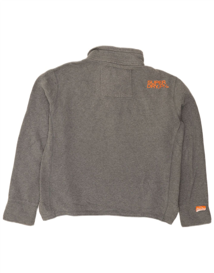Superdry Herren-Sweatshirt mit Knopfkragen aus mittelgrauer Baumwolle