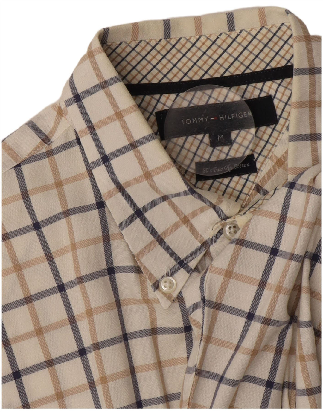 Tommy Hilfiger Herrenhemd Medium Off White Check Baumwolle 80er Jahre