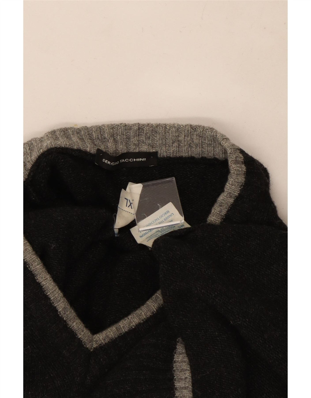 Sergio Tacchini Herren-Pullover mit V-Ausschnitt, XL, graue Wolle