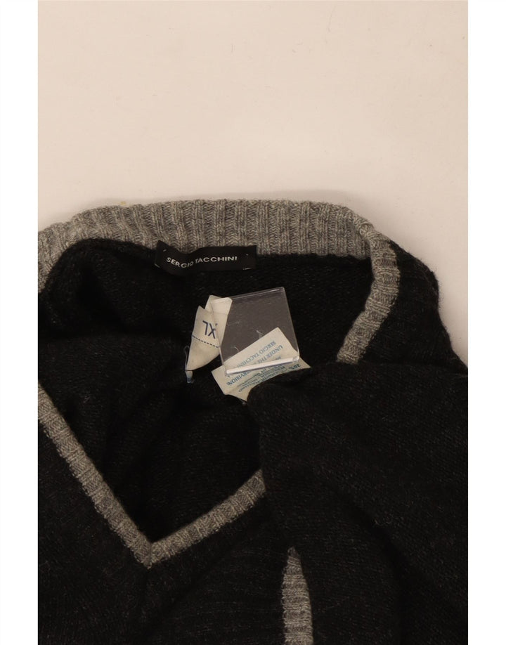 Sergio Tacchini Herren-Pullover mit V-Ausschnitt, XL, graue Wolle