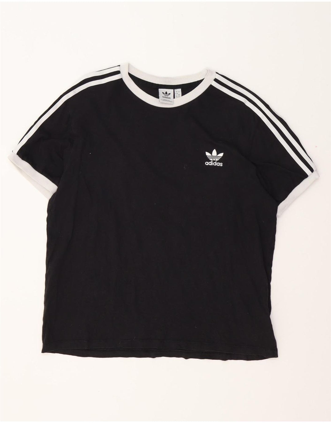ADIDAS Damen T-Shirt Top UK 16/18 Große schwarze Baumwolle