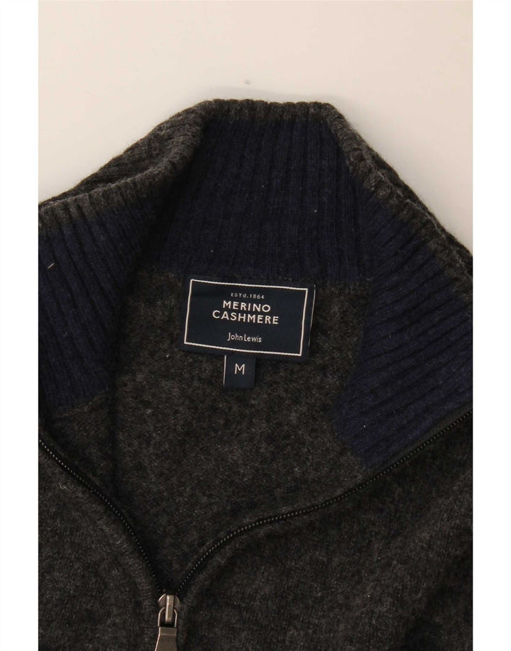 John Lewis Herren-Pullover mit Reißverschluss am Hals, mittelgraue Merinowolle