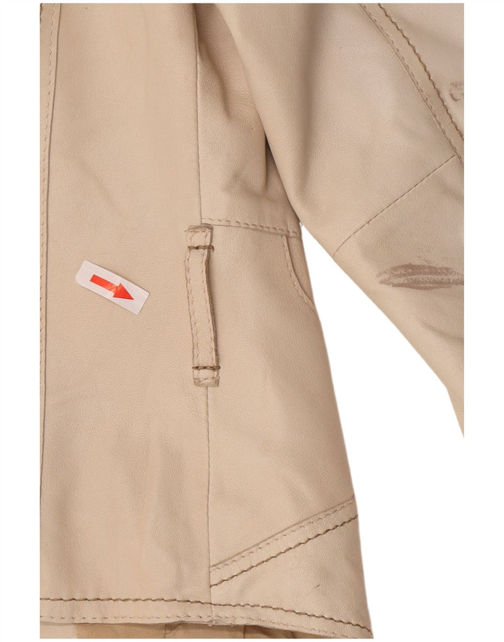 Vintage Damen Crop Leder Blazer Jacke UK 8 Small Beige