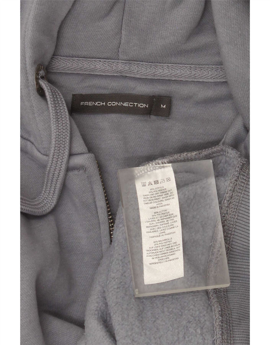 French Connection Herren-Kapuzenpullover mit Reißverschluss, mittelgraue Baumwolle