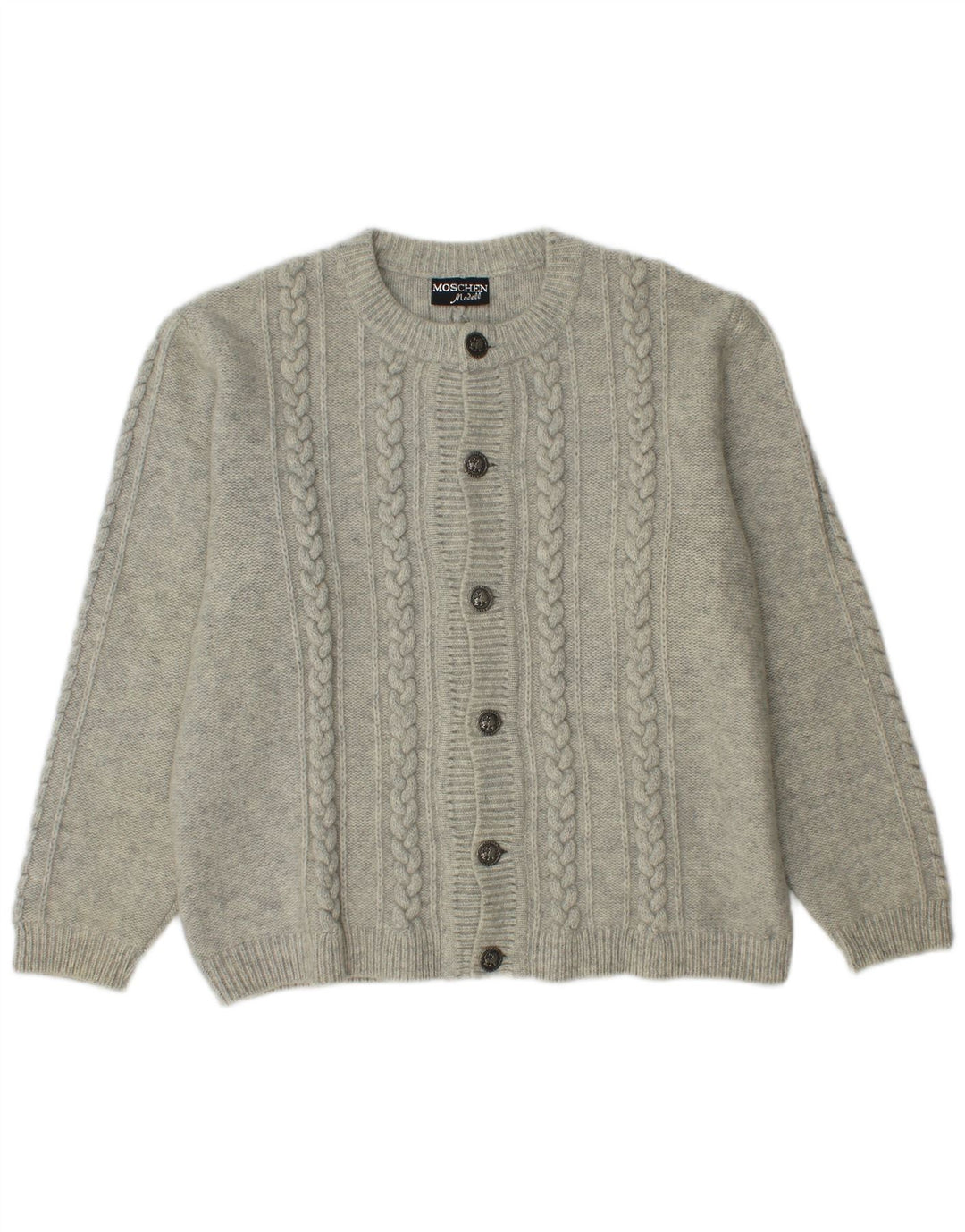 Moschen Modell Herren-Cardigan-Pullover aus mittelgrauer Schurwolle