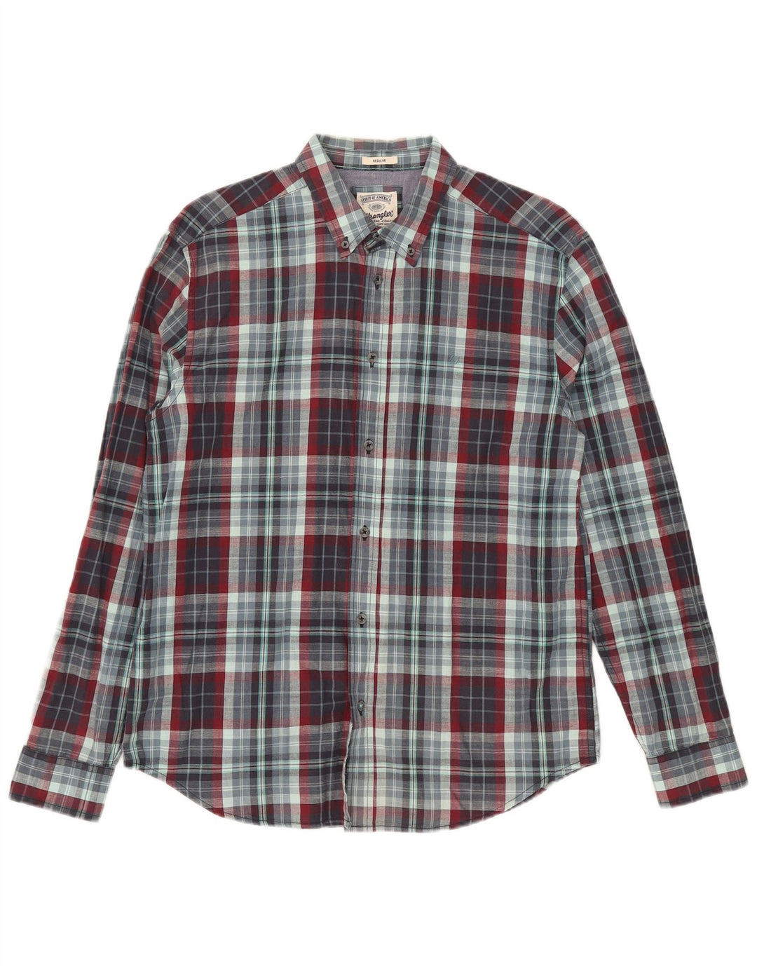 Wrangler Herren-Hemd mit normaler Passform, mittelblau karierte Baumwolle