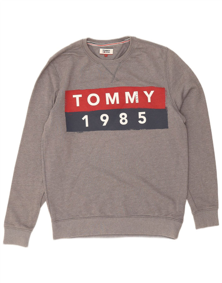 TOMMY HILFIGER Herren Grafik-Sweatshirt-Pullover, große graue Baumwolle