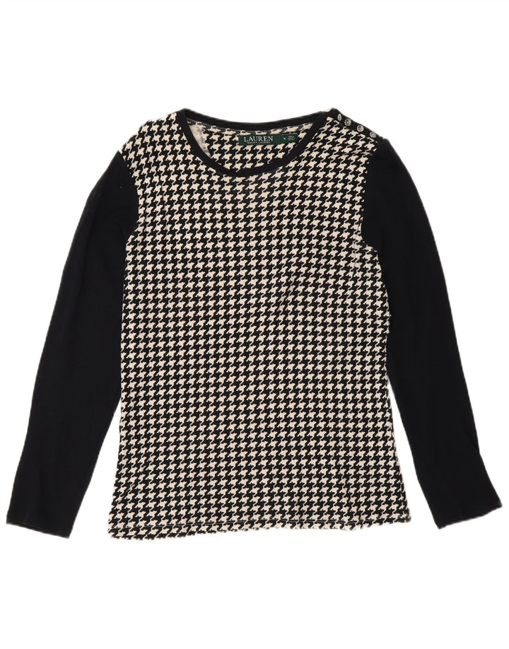 Ralph Lauren Damen-Blusenoberteil UK 12 Mittelschwarze Hahnentritt-Baumwolle