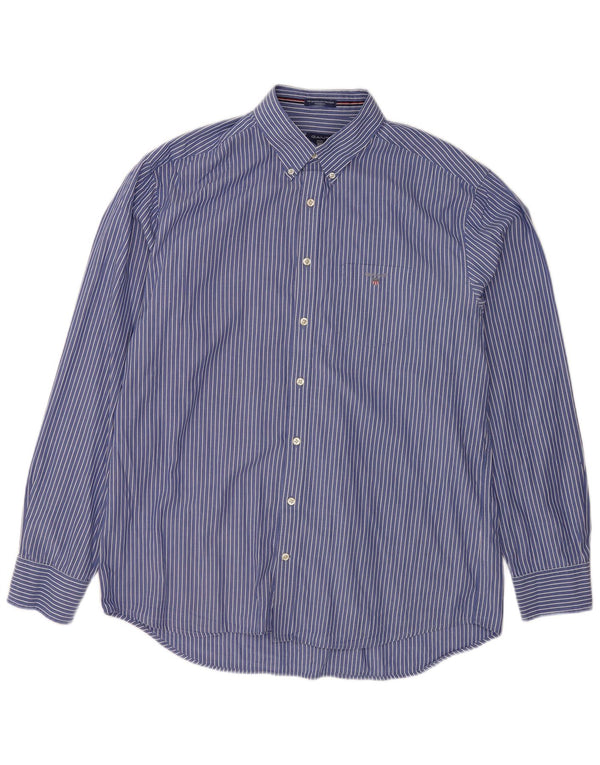 Gant Herren-Hemd mit normaler Passform, Größe 43/44, 17 1/2 XL, blaue Nadelstreifen-Baumwolle