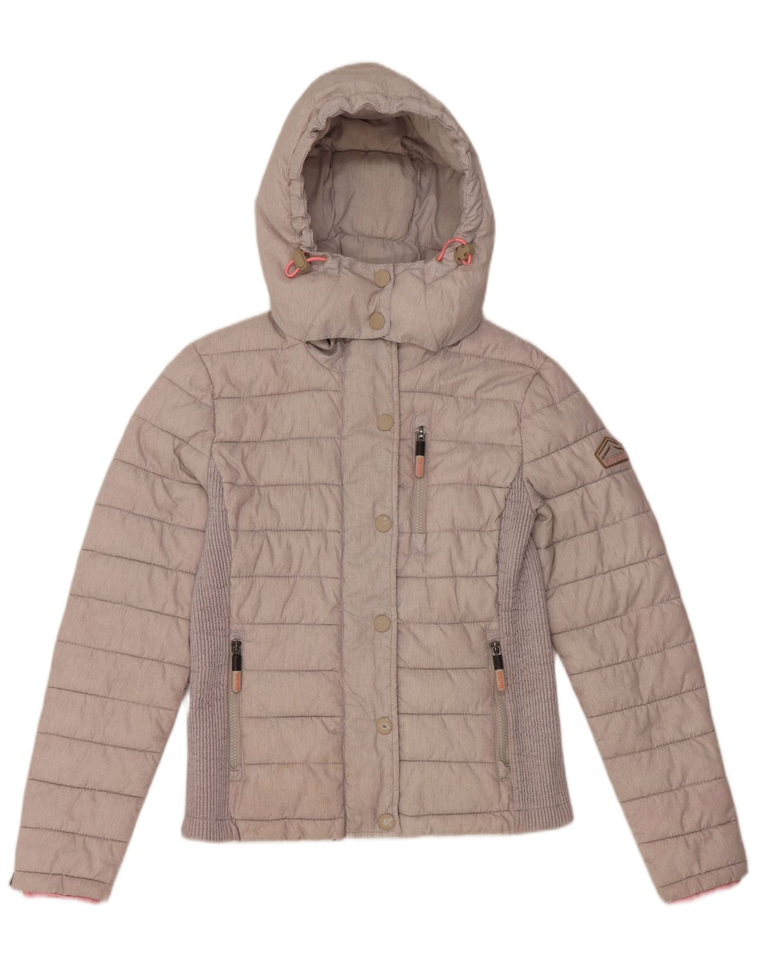 Superdry Wattierte Damenjacke mit Kapuze, UK 14, Größe L, Grau, Polyester