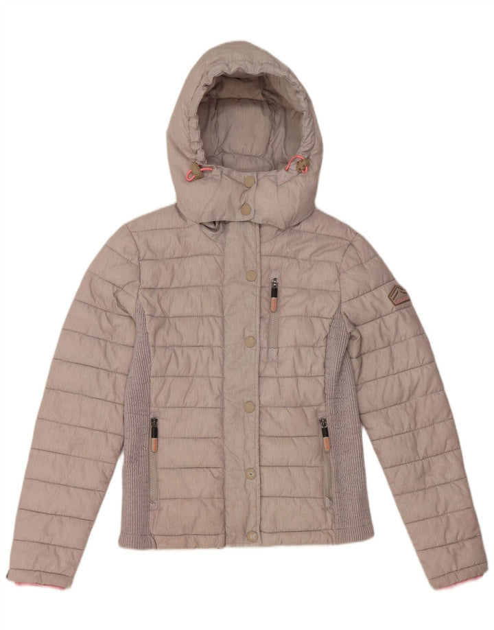 Superdry Wattierte Damenjacke mit Kapuze, UK 14, Größe L, Grau, Polyester