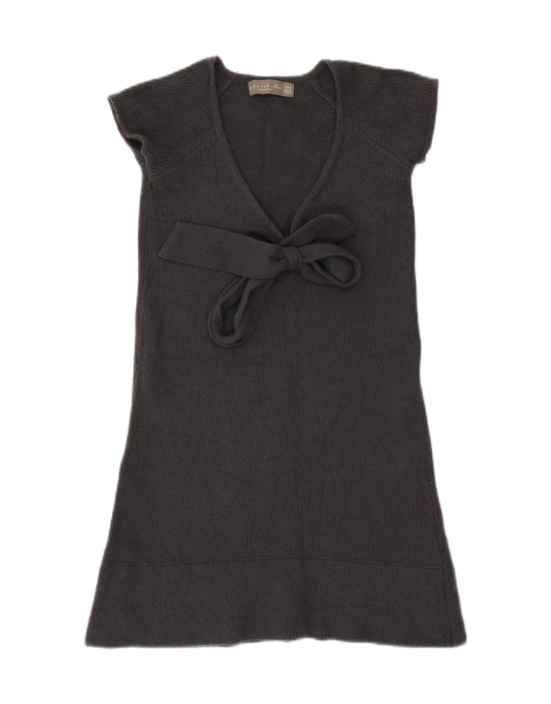 Zara Damen-Pulloverkleid mit Bindeband vorne, Gr. 8, Größe S, graue Wolle