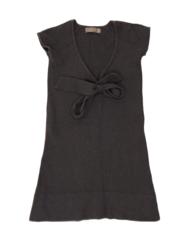 Zara Damen-Pulloverkleid mit Bindeband vorne, Gr. 8, Größe S, graue Wolle