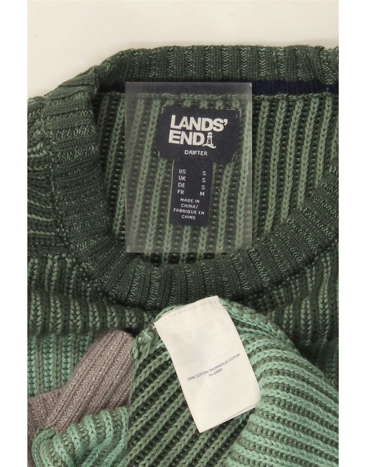 Lands End Herren-Pullover mit Rundhalsausschnitt, klein, grün gestreift, Baumwolle