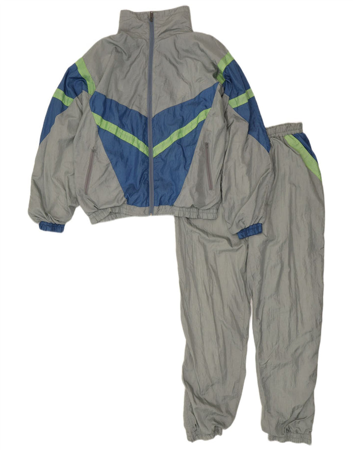 Vintage Herren-Trainingsanzug, groß, graues Colourblock-Nylon