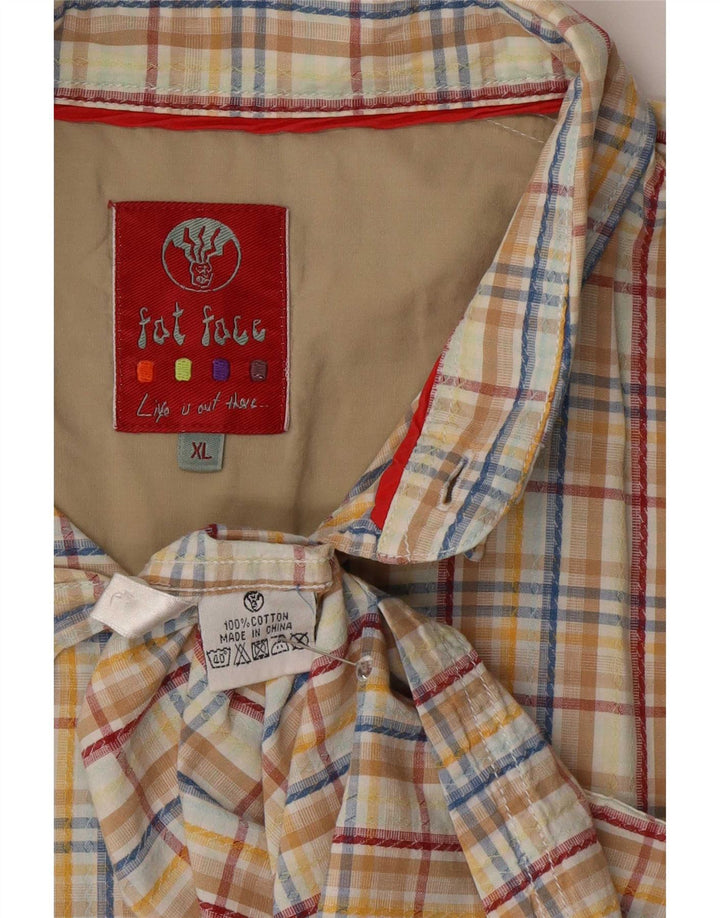 Fat Face Herren Kurzarmhemd XL Beige kariert Baumwolle