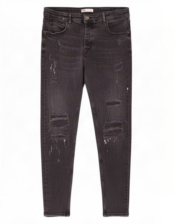 Zara Herren Distressed Skinny Jeans EU 46 XL W36 L28 Graue Baumwolle