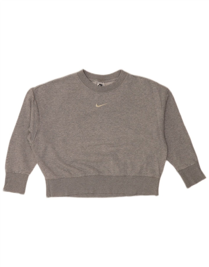 NIKE Damen Oversize Crop Batwing Sweatshirt Pullover UK 6 XS Grau