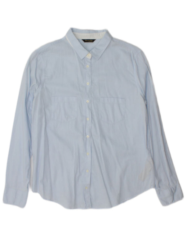 Massimo Dutti Damen-Hemd, Größe 42, große blaue Nadelstreifen-Baumwolle