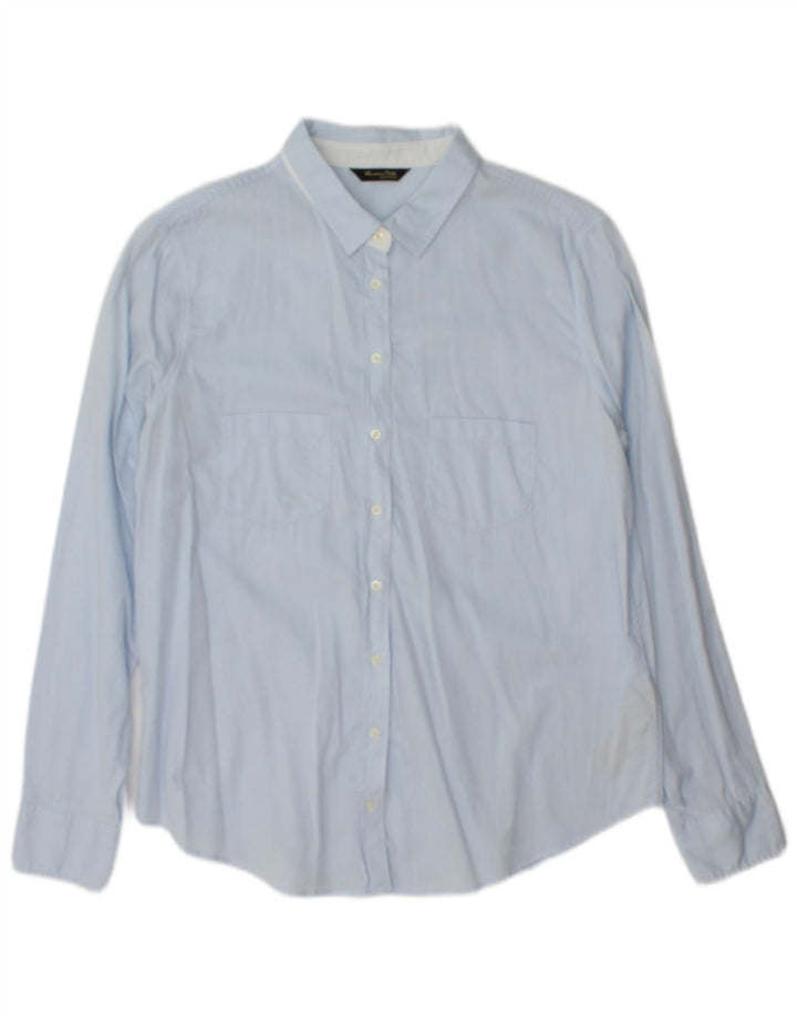 Massimo Dutti Damen-Hemd, Größe 42, große blaue Nadelstreifen-Baumwolle