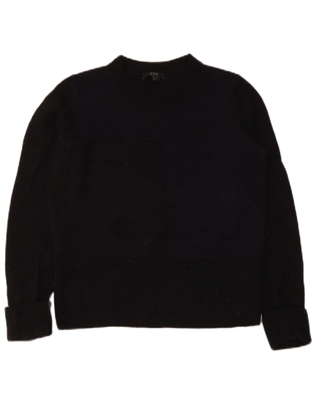 Cos Damen-Pullover mit Rundhalsausschnitt, Gr. 10, Größe S, schwarze Wolle