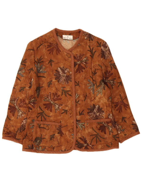 Vintage Damen 5-Knopf-Blazerjacke UK 14 Mittelbraune geblümte Wolle