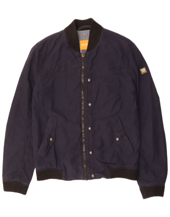 Hugo Boss Herren Bomberjacke EU 46 Small Marineblaue Baumwolle