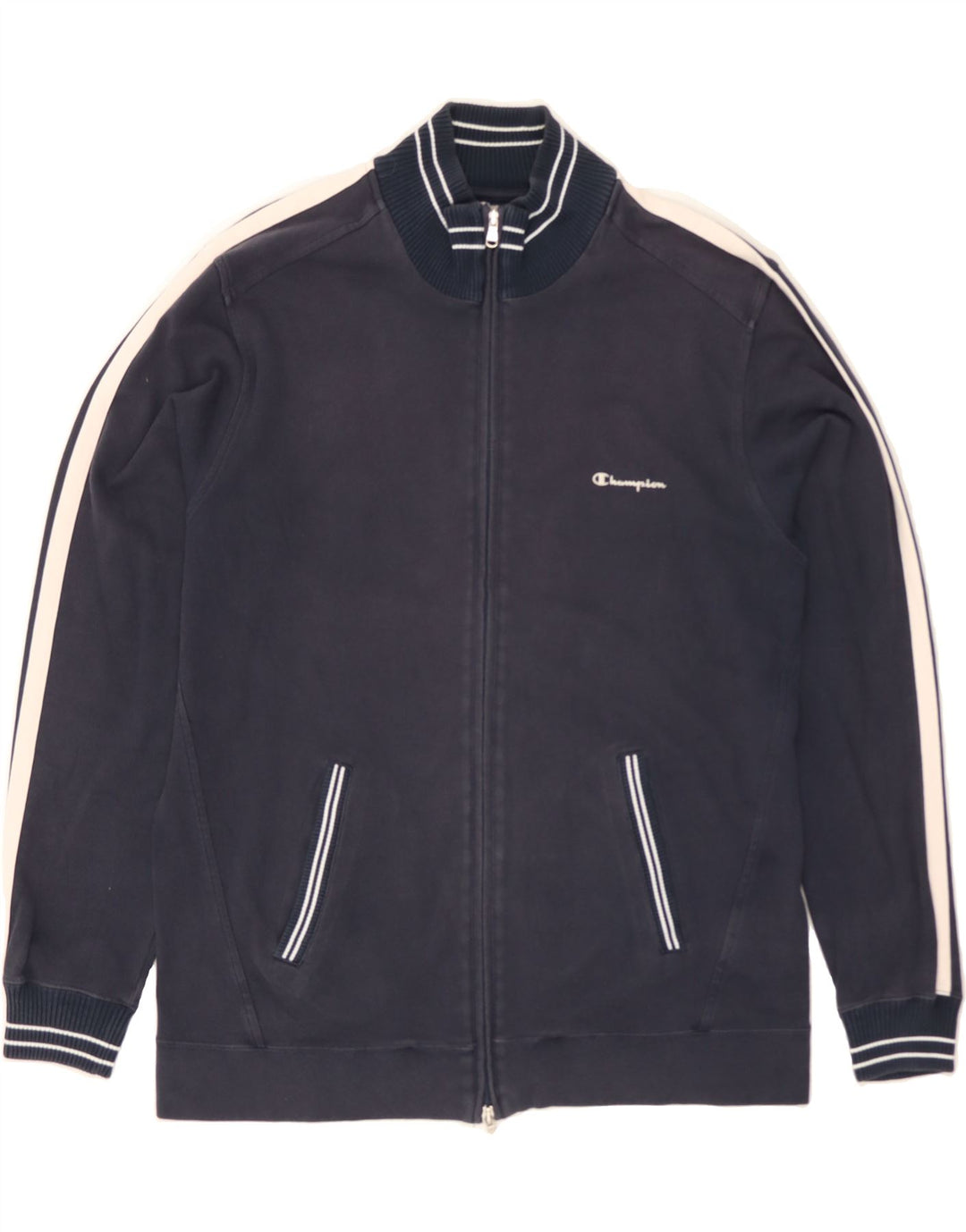 CHAMPION Mens Tracksuit Top Jacket Large Navy Blue Colourblock Cotton Vintage Champion and Second-Hand Champion from Messina Hembry 