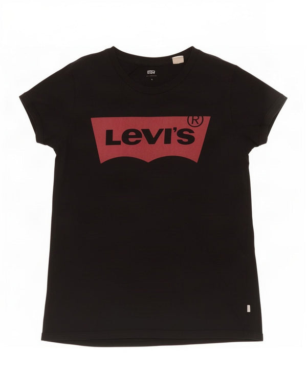 Levi's Damen Grafik-T-Shirt-Oberteil UK 12 Medium Schwarz