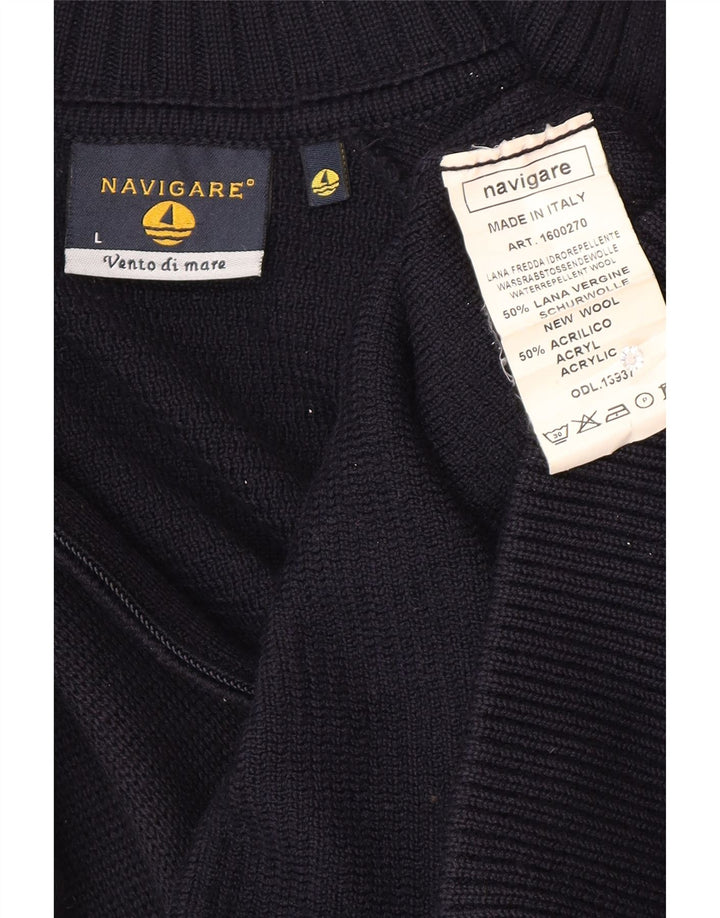 Navigare Herren-Strickjacke, große marineblaue Wolle