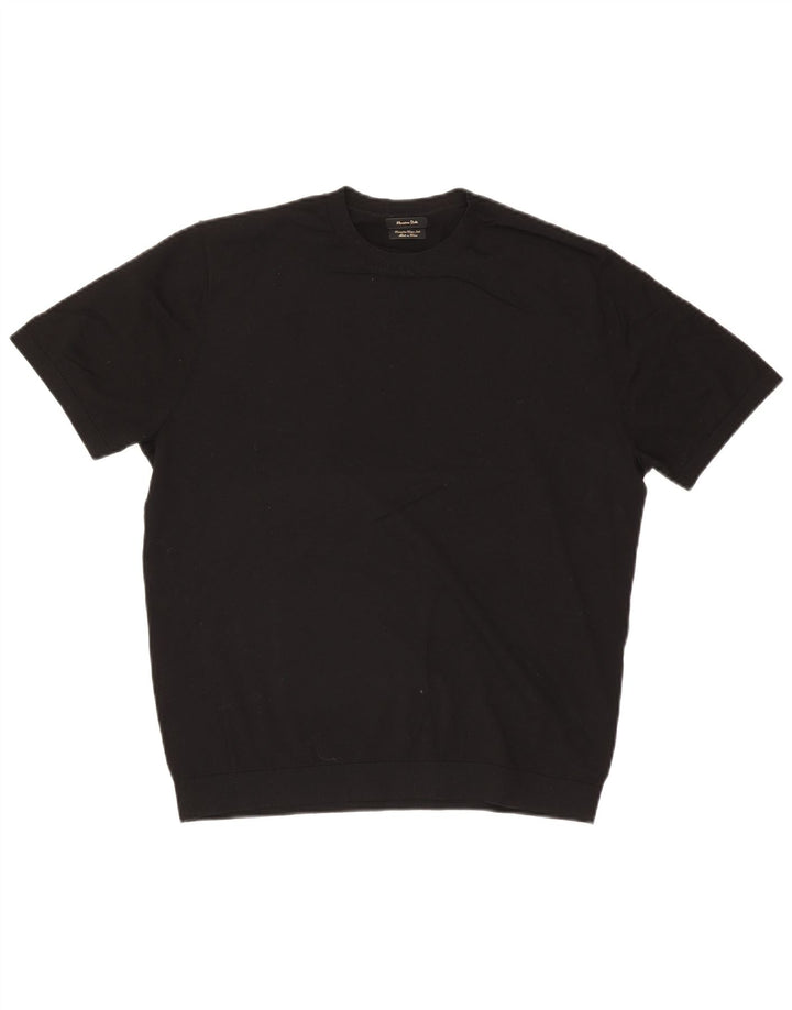 Massimo Dutti Herren-Pullover, kurzärmelig, Rundhalsausschnitt, Mittelschwarz
