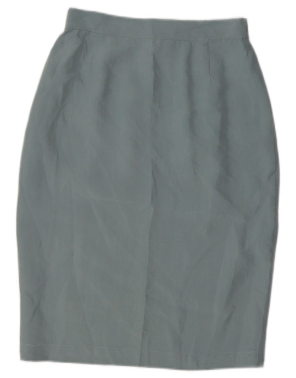 Vintage Damen Bleistiftrock UK 8 Small W24 Blaue Seide