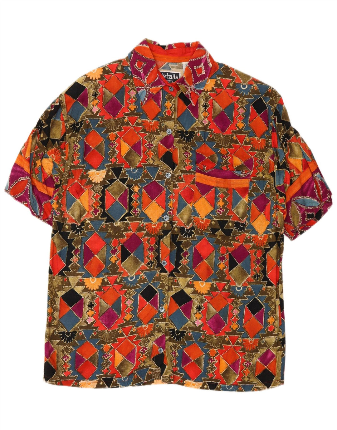 Vintage Damen Kurzarmshirt UK 14 Medium Mehrfarbig Geometrisch