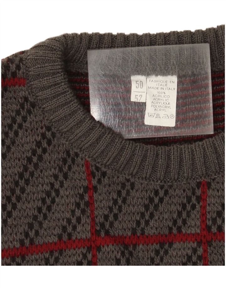 Vintage Herren Pullover mit Rundhalsausschnitt IT 50 Mittelgrau kariertes Acryl