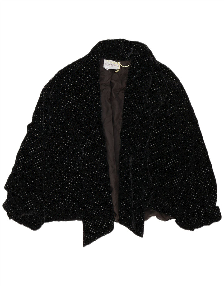 Vintage Damen Übergroße Samt-Bomberjacke UK 10 Small Schwarz gefleckt