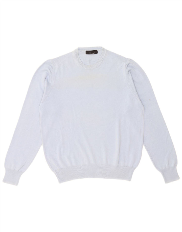Zara Herren-Pullover mit Rundhalsausschnitt, mittelblaue Baumwolle