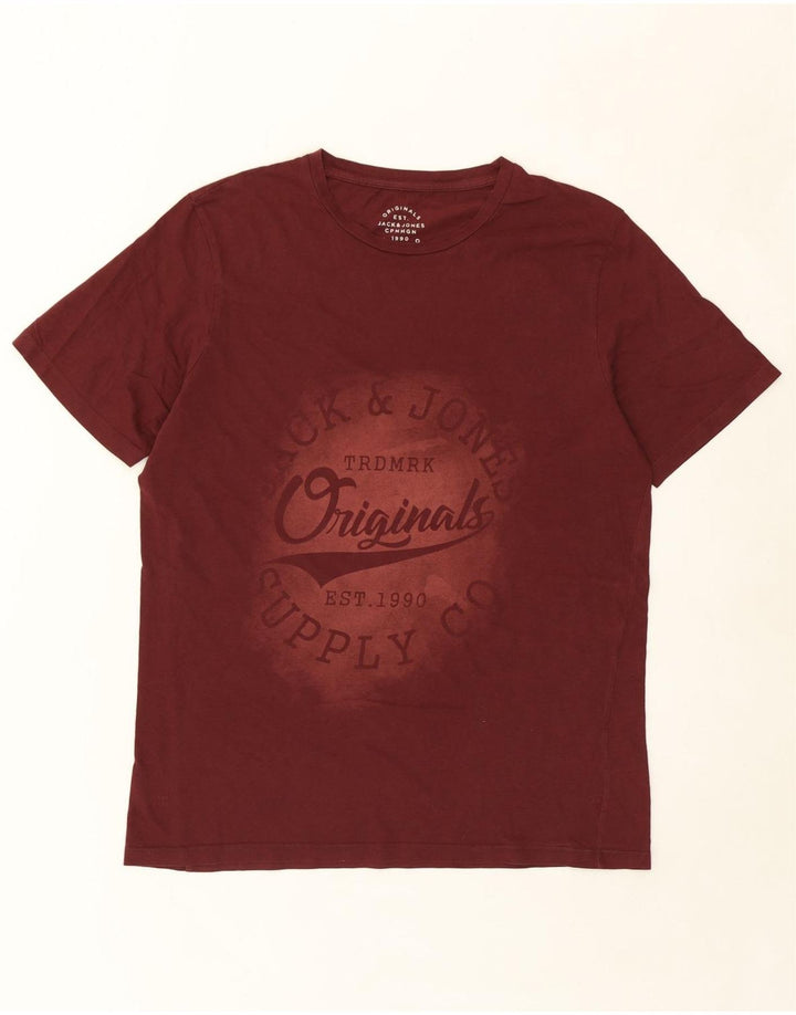 JACK & JONES Mens Graphic T-Shirt Top Medium Maroon Vintage Jack & Jones and Second-Hand Jack & Jones from Messina Hembry 