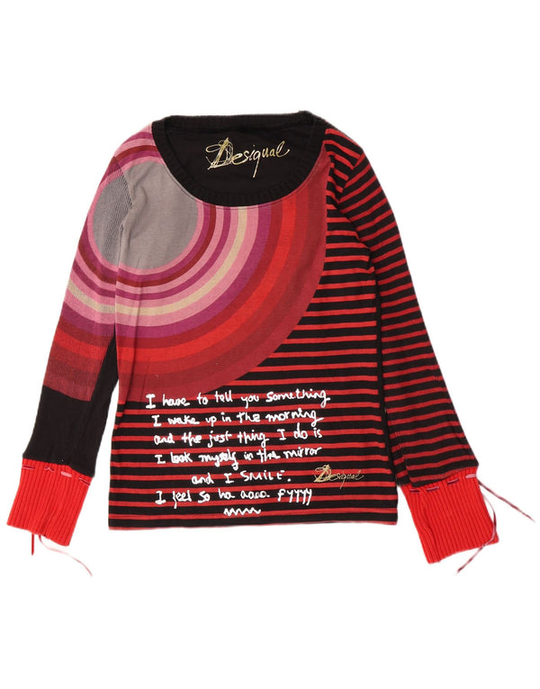 Desigual Damen Graphic Top Langarm UK 14 Large Schwarz gestreift