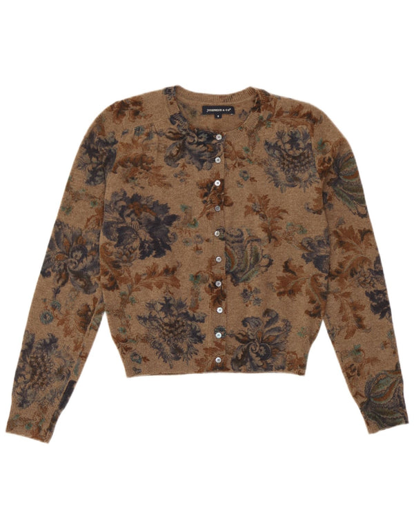 Josephine Womens Crop Cardigan Pullover UK 10 Kleine braune geblümte Schurwolle