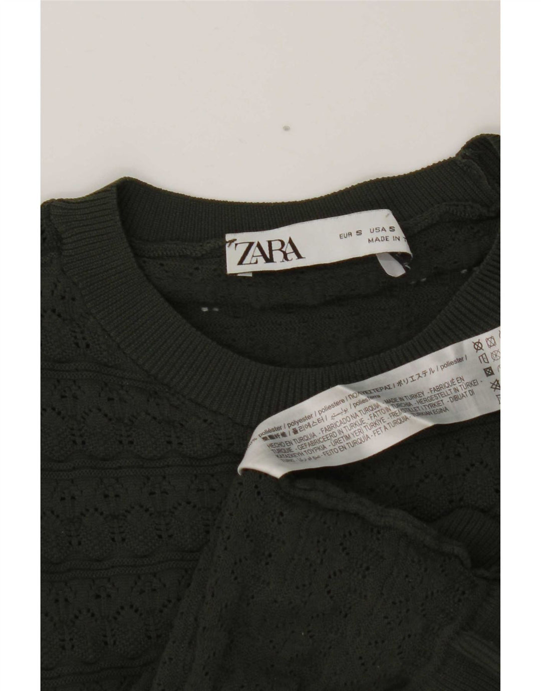 Zara Damen Crop Ruffle Front Top Langarm UK 8 Small Khaki Polyester