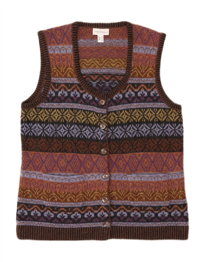 PETER HAHN Ärmelloser Damen-Cardigan-Pullover UK 16 Large Brown Fair Isle
