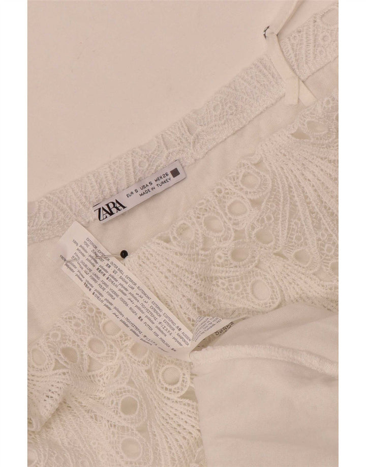 Zara Damen-Sommerkleid UK 8 Small White Floral Polyester