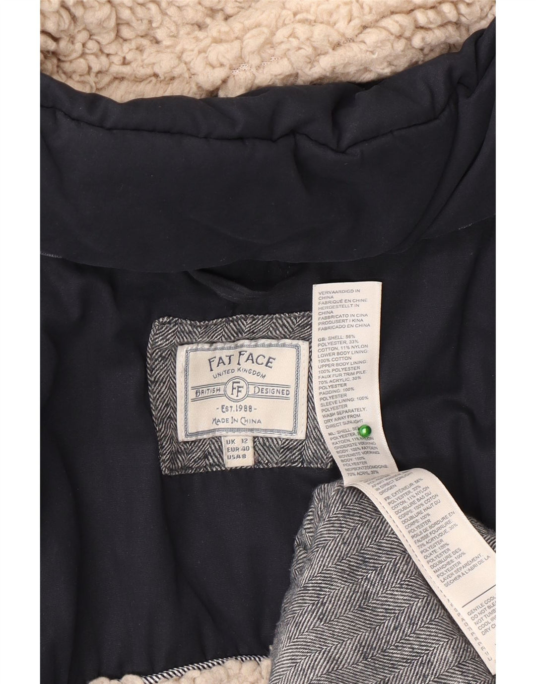 Fat Face Damen-Kapuzen-Sherpa-gepolsterter Mantel, UK 12, mittelmarineblau, Polyester