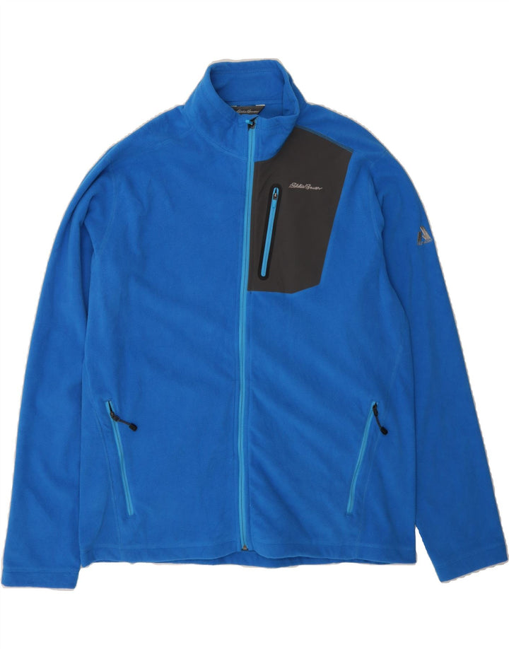 EDDIE BAUER Mens Fleece Jumper XL Blue Colourblock Polyester Vintage Eddie Bauer and Second-Hand Eddie Bauer from Messina Hembry 